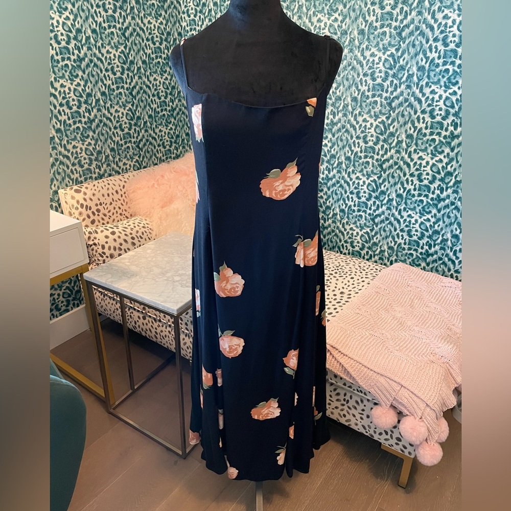 Reformation Black Spaghetti Strap Floral Dress